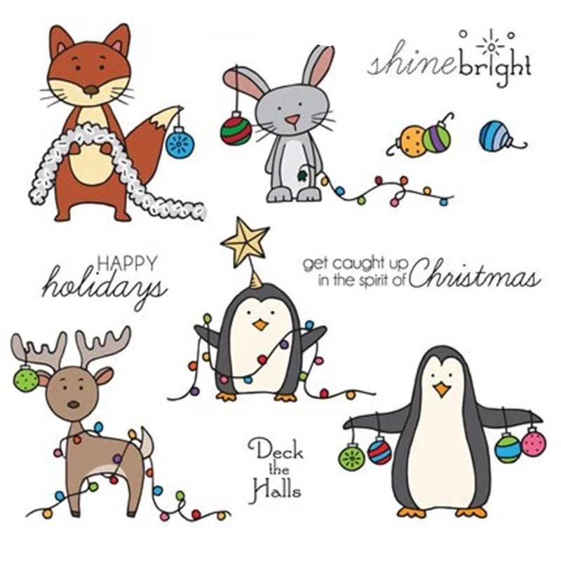 

Penguin Elk Fox Transparent Clear Silicone Stamp Set for DIY Scrapbooking/Photo Album Cards Making Christmas Decor Clear Stamp