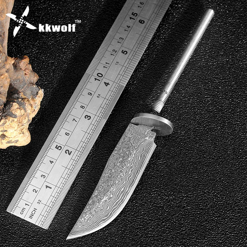 Online KKWOLF High carbon steel Damasco pattern caza knives DIY blade billet blank Sharp Fixed blade camping survival knife partes
