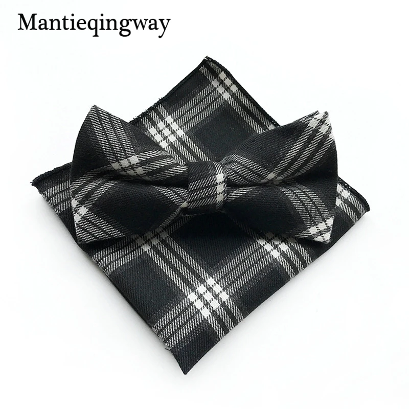 Mantieqingway 2017 плед хлопок 6 см свадебные Боути 25*25 см Pocket Square Set для Для мужчин Бизнес Gravatas Для мужчин костюм с галстуком платок