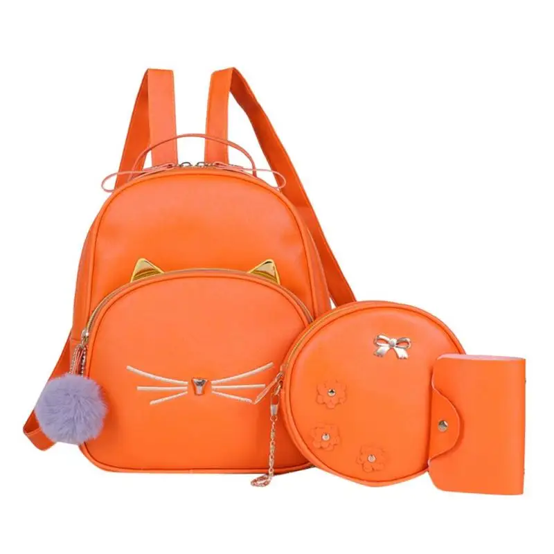3 шт./компл. модные композитные сумки с принтом кота набор рюкзаков сумки на плечо держатель для карт Женский Повседневный кожаный рюкзак из искусственной кожи - Цвет: Оранжевый