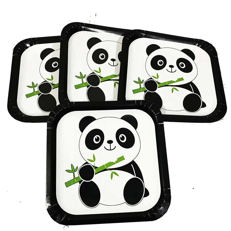 

10pcs/lot Panda theme disposable paper plates Panda paper dishes Panda theme disposable square dishes