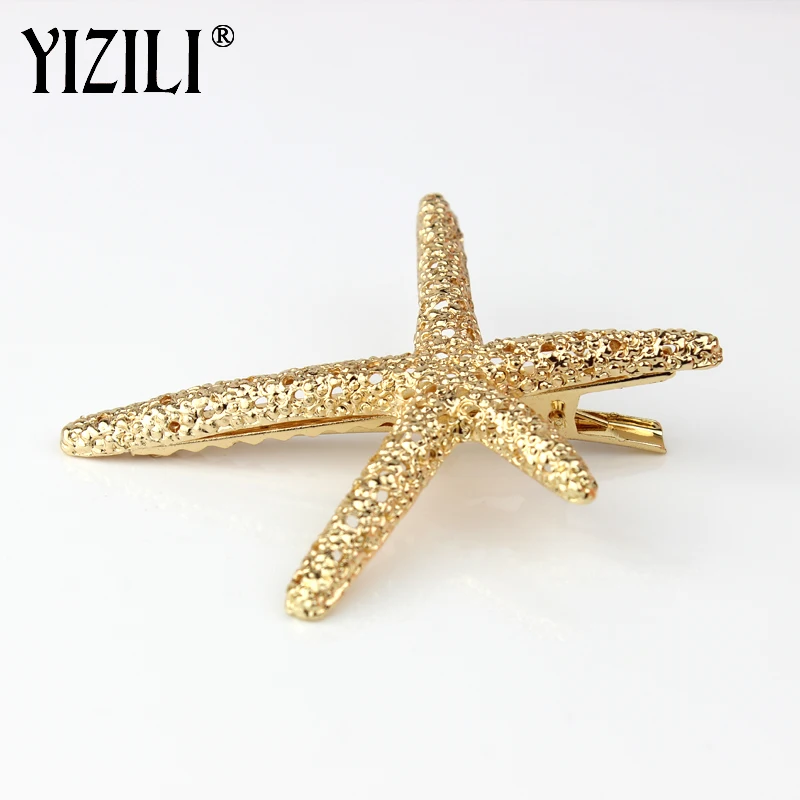 YIZILI модная заколка в виде морской звезды золотого цвета Изысканный металлические заколки для волос аксессуары ювелирные изделия для женщин вечерние подарок HF06