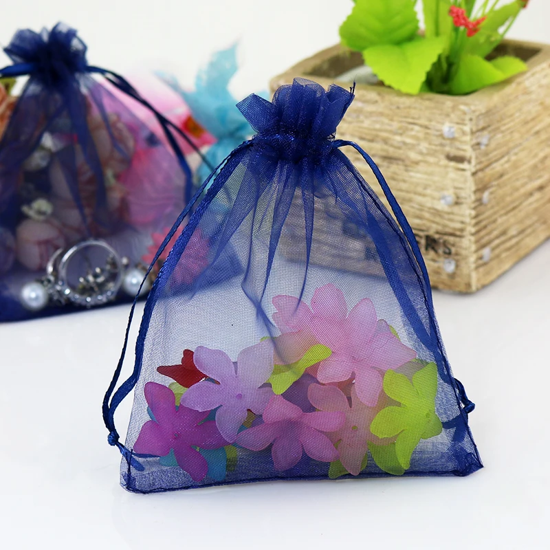 Wholesale 500pcs/lot Dark Blue Organza Bags 5x7cm Mini Wedding Drawstring Gift Bags Cute Jewelry
