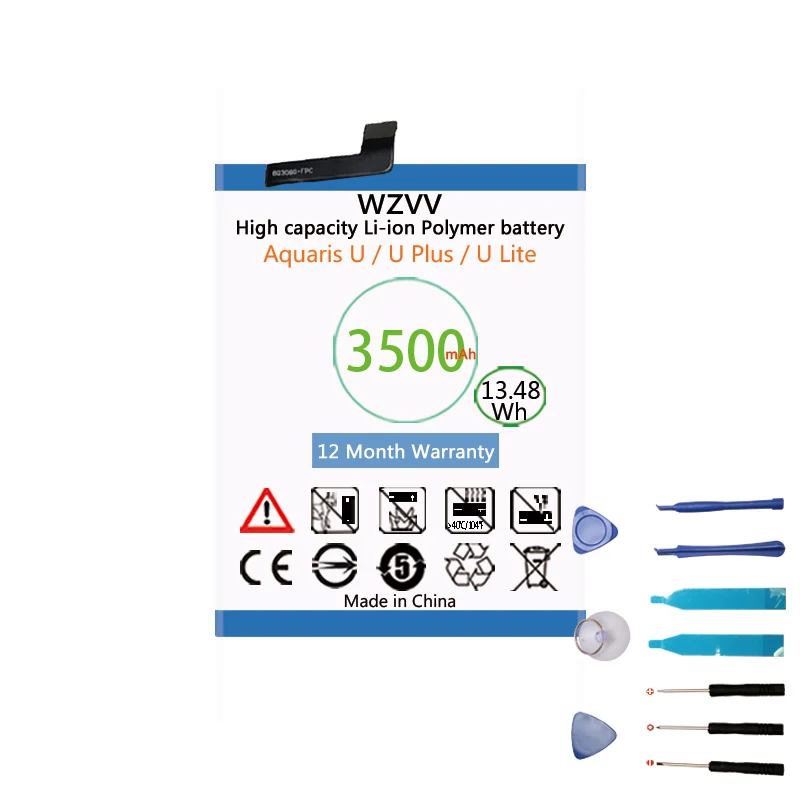 

wzvv 3500mAh Li-iPolymer Battery for BQ Aquaris U / U plus / U Lite Batteries