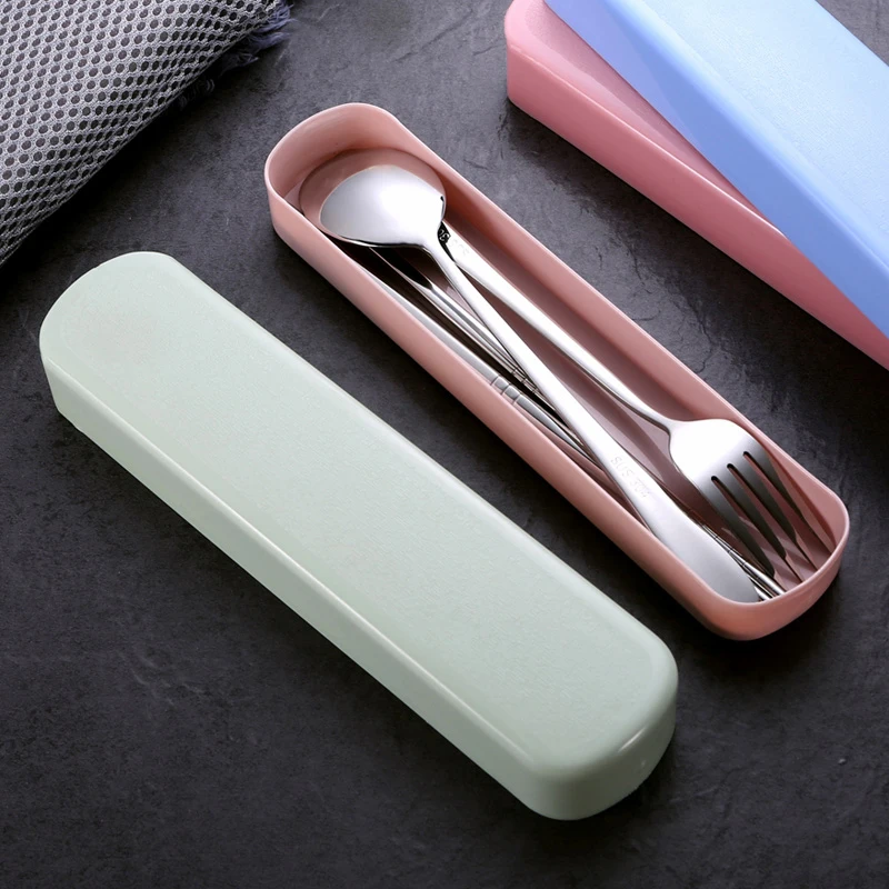 Korean Portable Dinnerware Set Kid Student 304 Stainless Steel Tableware Set Cutlery Forks Spoon Chopsticks Kitchen Accessories