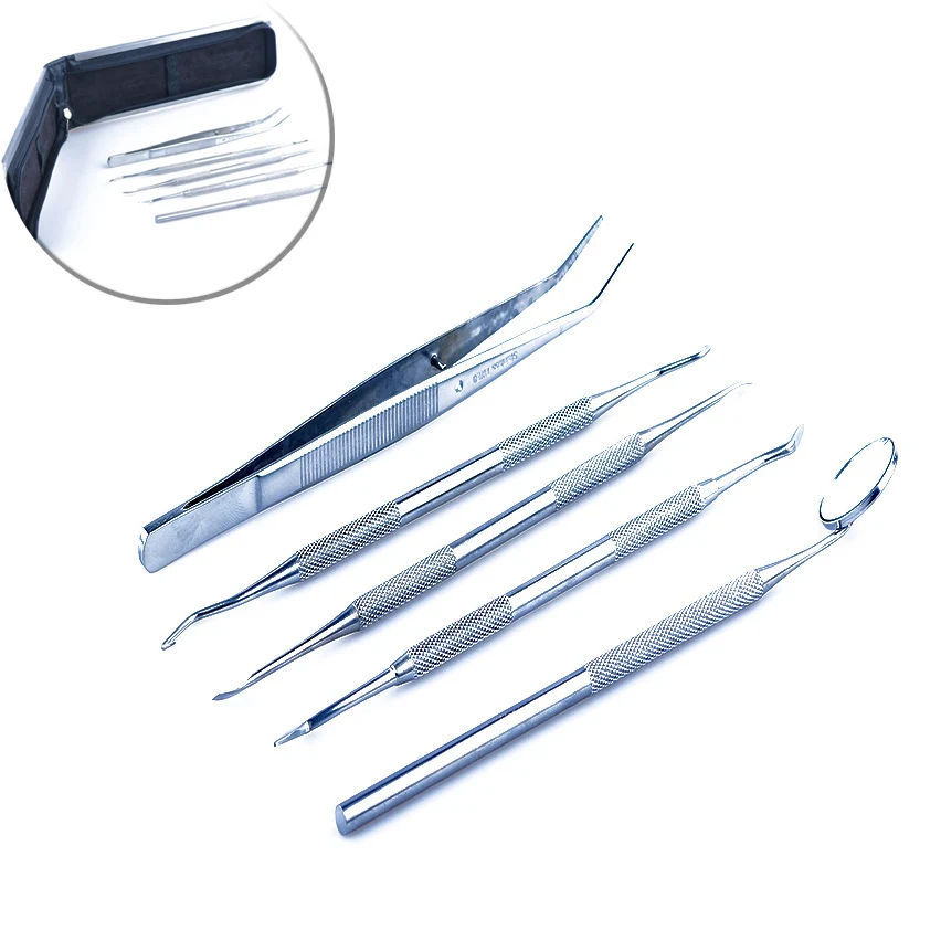 5Pcs/Set Dental Tools Mirror Tweezers Oral Hygiene Explorer Probe Tooth