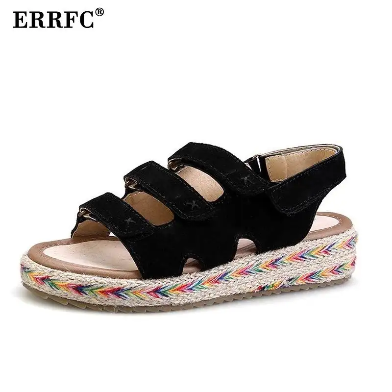 

ERRFC Summer New Arrival Women Sandal Shoes Hook Loop Faux Suede Platform Lady Shoes Woman Black Espadrilles Plus Size 42 43