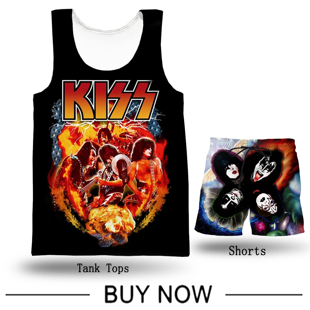 

Summer 3D Printed Hip Hop Men Tank Top KISS Rock Band Unisex Shorts KISS Band Harajuku Streetwear Style Tank Tops Set S366