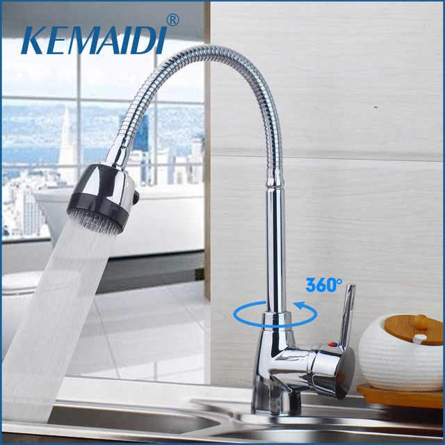 Best Offers KEMAIDI Kitchen Sink Basin Faucet Swivel Spout Contemporary Chrome Ceramic Plate Spool Hot Cold Water Mixer Taps Kitchen Faucet