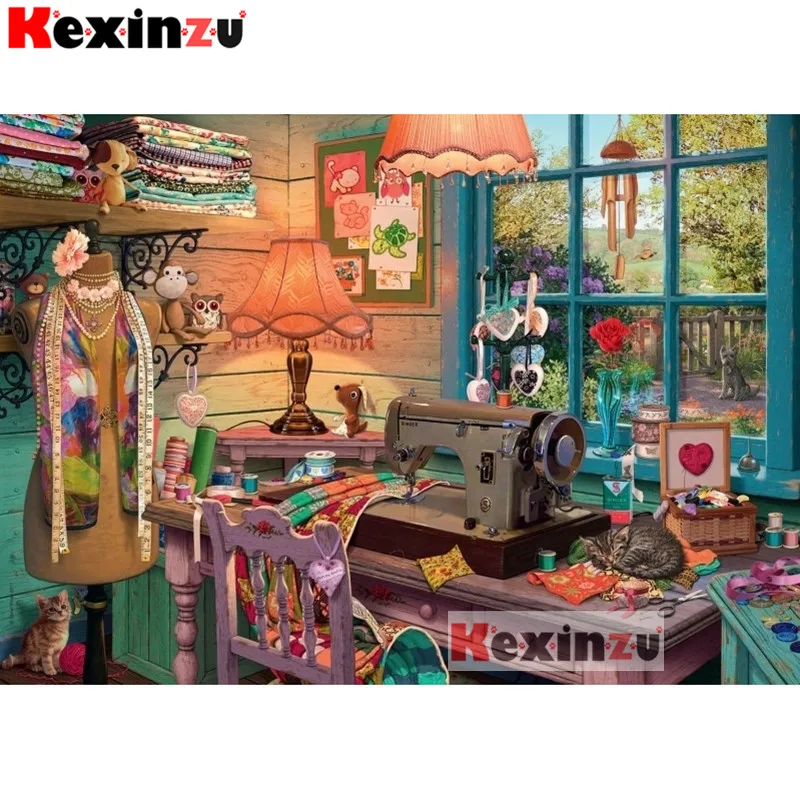 

Kexinzu New 5d Full DIY Square Round Diamond Painting Cross Stitch Kit-Sewing machine-3d Embroidery Mosaic Resin Home Decor Gift