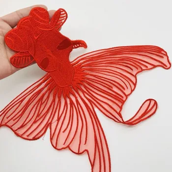 

1PCS Big Organza Red Fish Patch DIY Clothes Accessories DIY Cloth Sew On Fashion Patches for Clothing Size 24cm*27cm