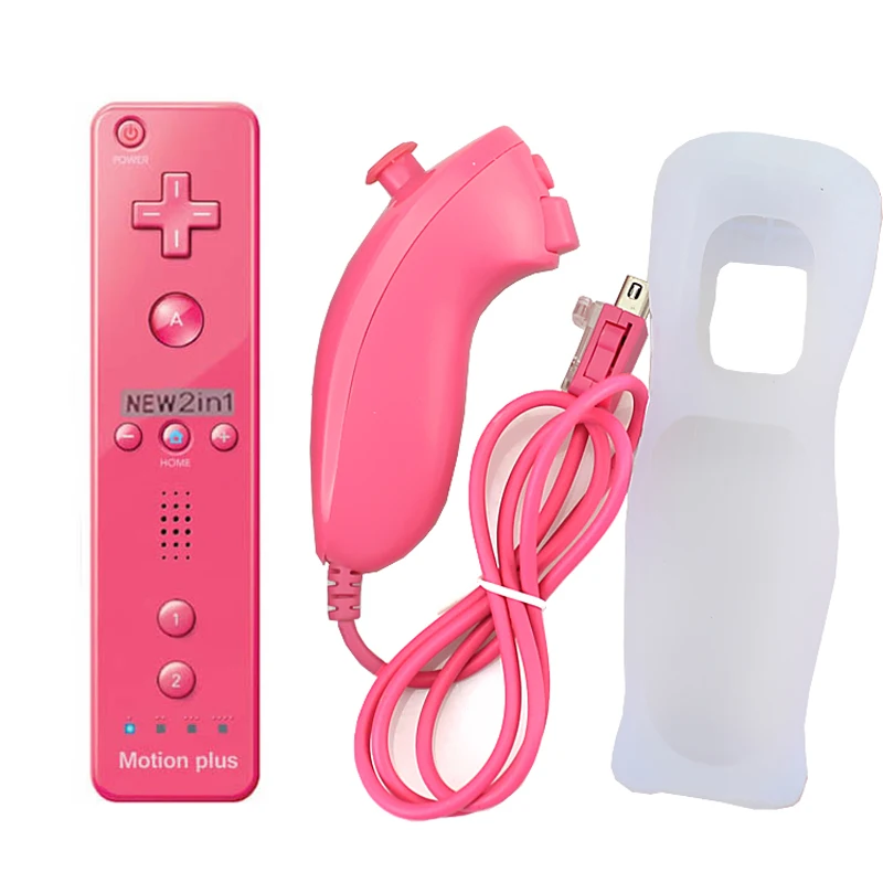 

Pink 2 in 1 Built in Motion Plus Wireless Games Remote Controller for Wii Nunchuck for Nintendo Wii Controle Silicone Soft Case