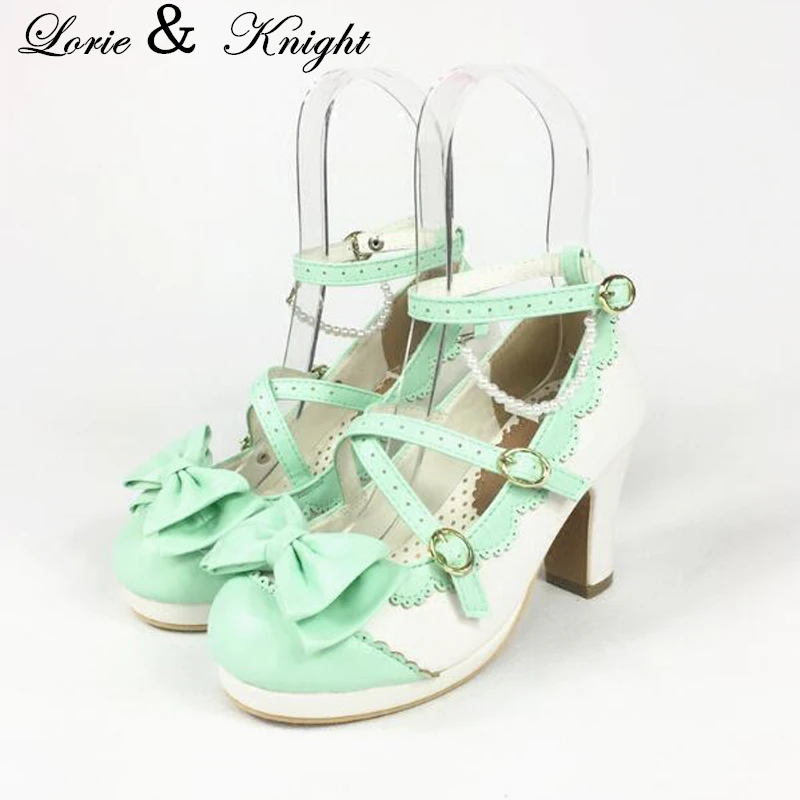 

Womens Round Toe Chunky Heel Criss Cross Sweet Bowtie Lolita Shoes Mary Jane Style Princess Shoes