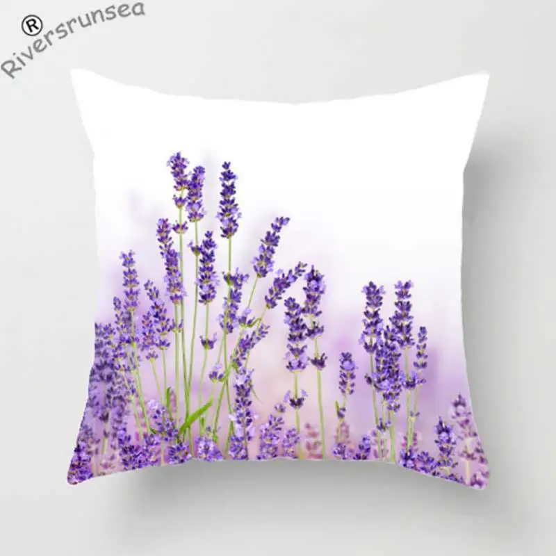 

Outdoor Plants Lavender Cushion Cover Purple Flowers Garden Decoration Soft Plush Square Pillow Case Headrest For Home Supplies