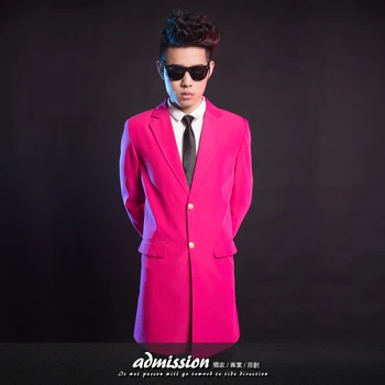 

NEW Men Singers Fashion Slim Rose Long Suit Costumes Men Bar Nightclub Stage Casual Suit Coat ! S-XL free shipping