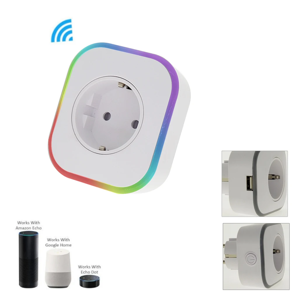 

EU LED Smart Plug Wifi Socket Voice Remote Control with Echo Alexa Google Home Smart Plug Socket Electrical Power Adapter