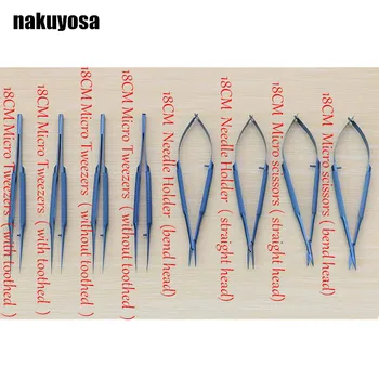 

18cm Titanium alloy ophthalmic microsurgical instruments Needle Holder Micro scissors Tweezers hand surgery 8pcs/set