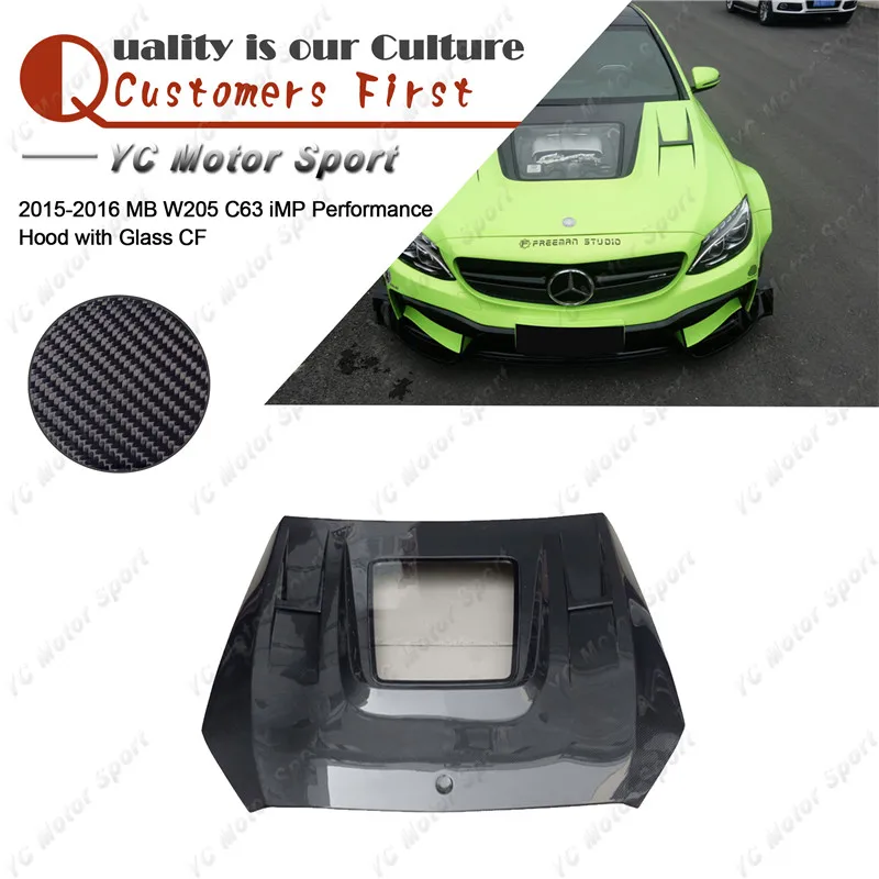 

Car Accessories Carbon Fiber iMP Performance Style Hood with Glass Fit For 2015-2021 MB W205 C63 Sedan Hood Bonnet Cover