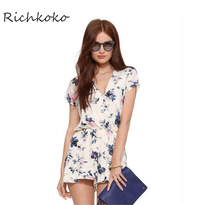 RichKoKo 2017 Summer New Fashion Women Romper Short Sleeve Female Slim