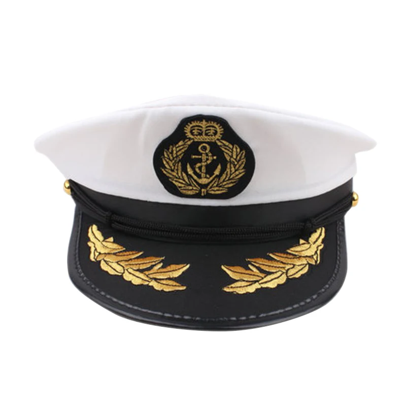 

Captain Hat white Satin Yacht Boat Navy Unisex Sailor Costume Cap Fancy Dress