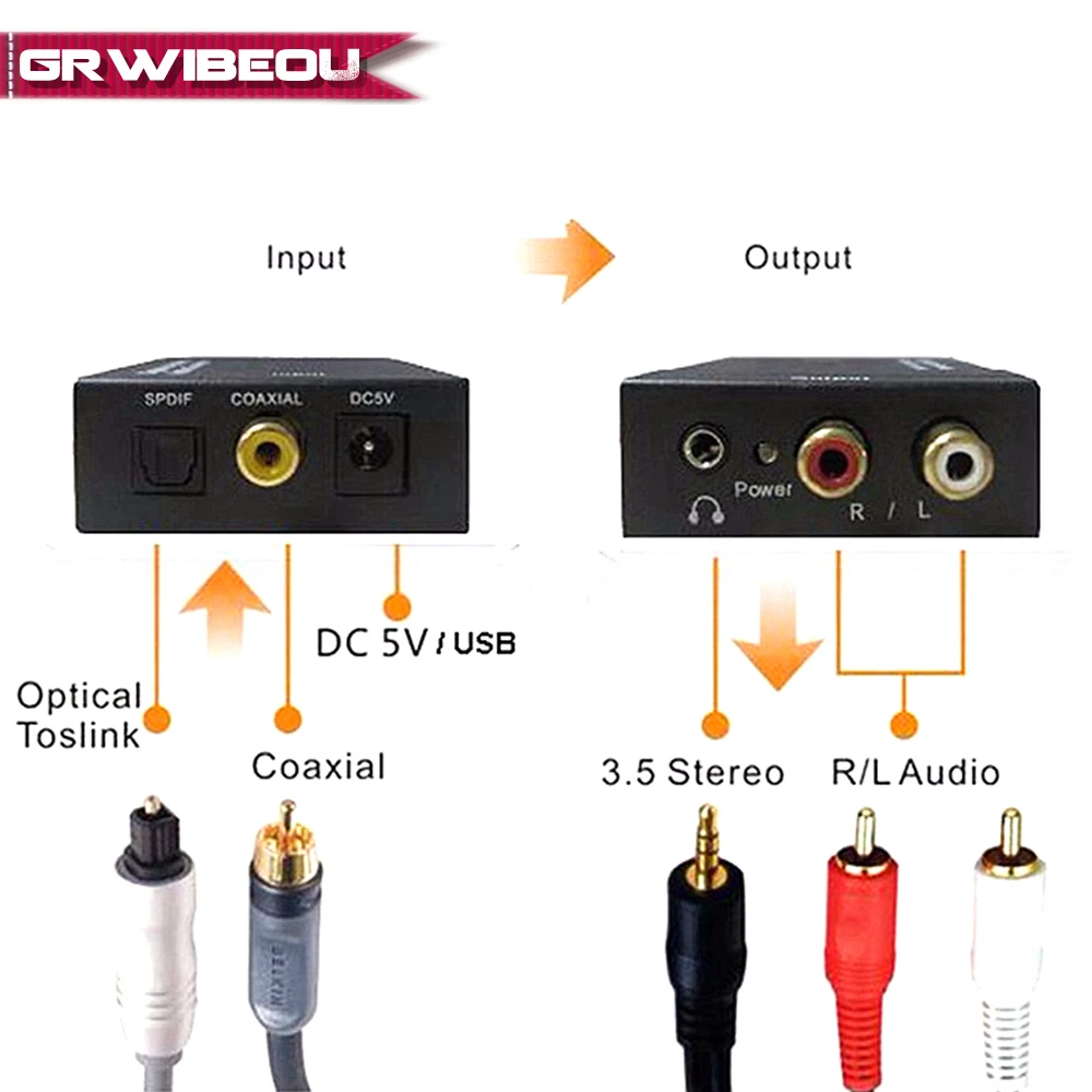 Koaksial Serat Optik TOSLINK untuk RCA 