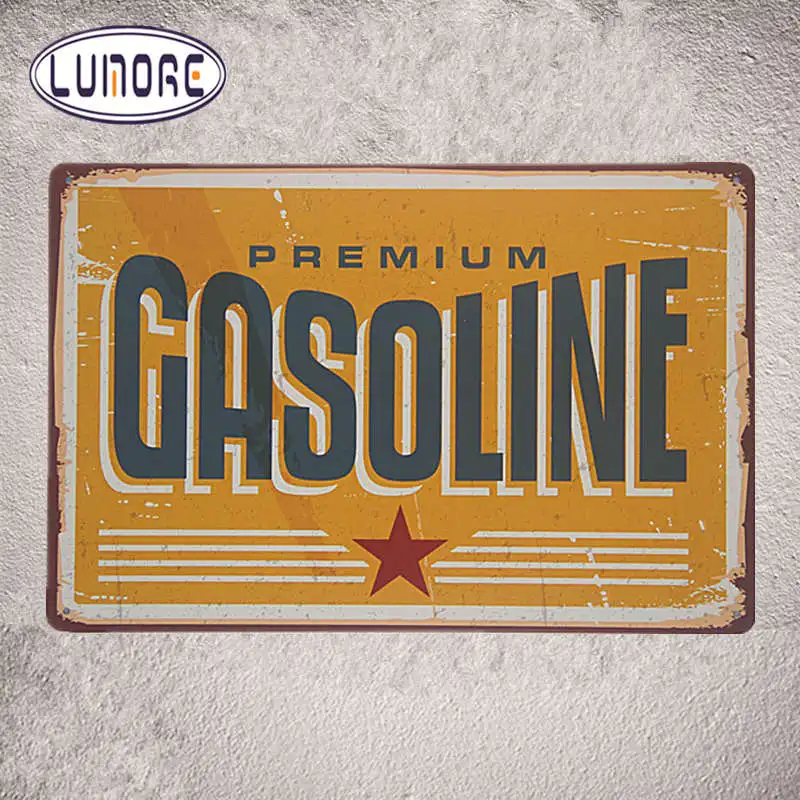 Premium Gasoline Shabby Chic Vintage Metal Tin Sign Rustic Wall