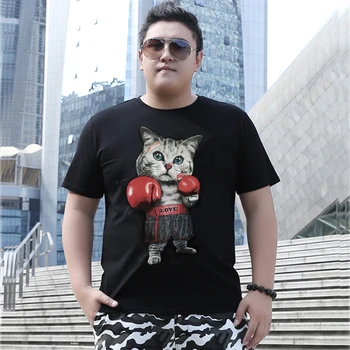 

Free shipping Large plus size fat european version male t shirts 8xl cotton o-neck short-sleeve t-shirt print cat for 150kg