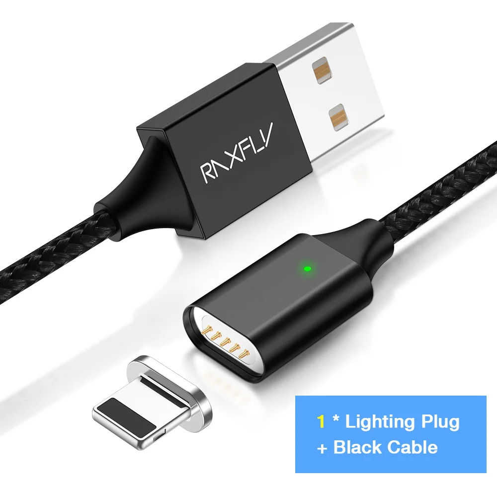 RAXFLY магнит зарядное устройство для iPhone 8 7 Plus X XS Max Магнитный зарядный кабель Lightning Micro USB Магнитный кабель Тип C для Xiaomi зарядка магнитная магнитный кабель для iphone - Цвет: Black Lighting