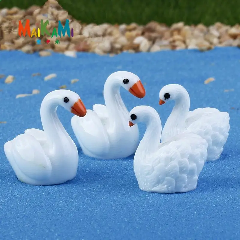 2pcs Resin Miniature Swan Ornaments Decoration Micro Garden Landscape