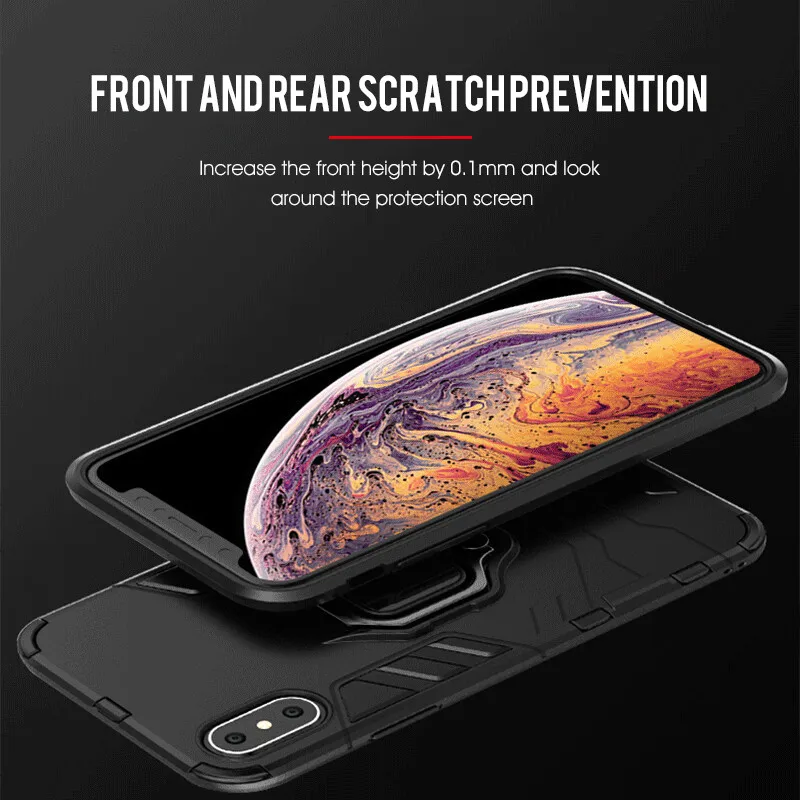 Stoßfest Rüstung Stehen Fall auf Für iphone X XS MAX XR Mit Magnetischer Halter Ring Abdeckung Fäll