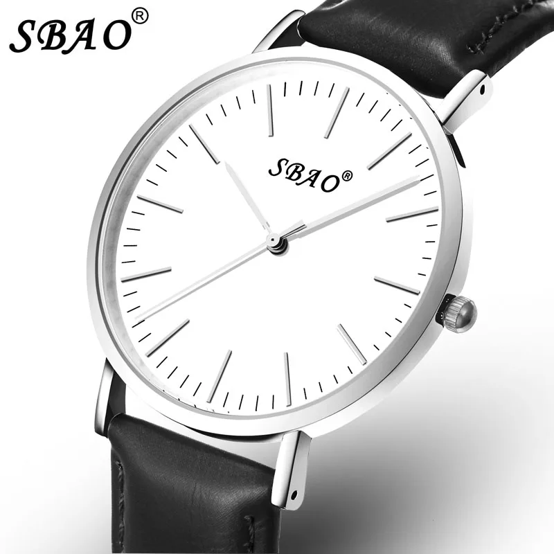 SBAO sleek минималистский часы кожа водостойкий будильник Тонкий нержавеющая сталь
