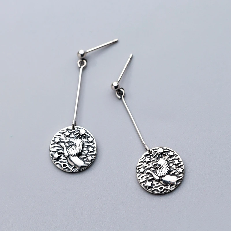 

European Retro Fashion Thail Silver Dangle Earring For Women Punk Lion Design Vintage 925 Sterling Silver Earrings Party Jewelry