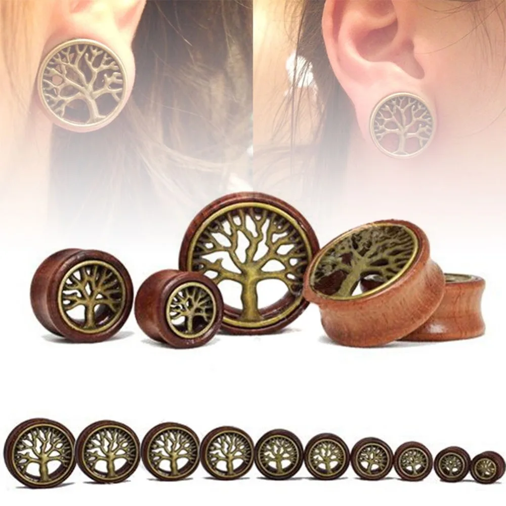 

1 Pair 8-20mm TREE OF LIFE Wood Ear Plugs Fit For Flesh Tunnels Ear Expander Piericing Saddle Stretchers Body Jewelry