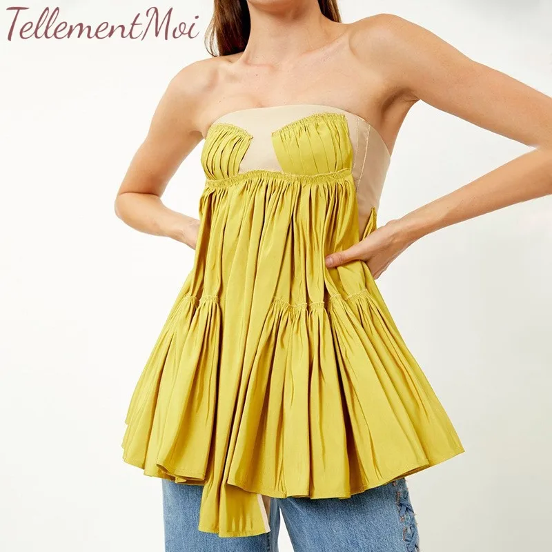 

Sexy Off Shoulder Strapless Vests For Women Sleeveless Asymmetrical A Line Pleated Female Vest Shirt 2019 Summer Fashion New