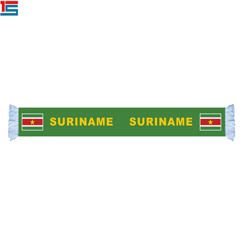 

hot selling polyester satin soft silk fan football scarf SURINAME national logo scarf