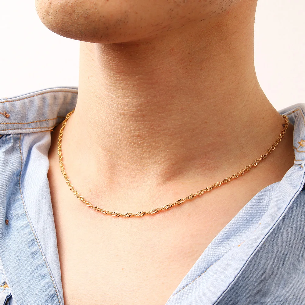 CACANA Stainless Steel Chain Necklaces For Man Women Gold Silver Color For Pendant Water Wave Donot Fade Jewelry A1297