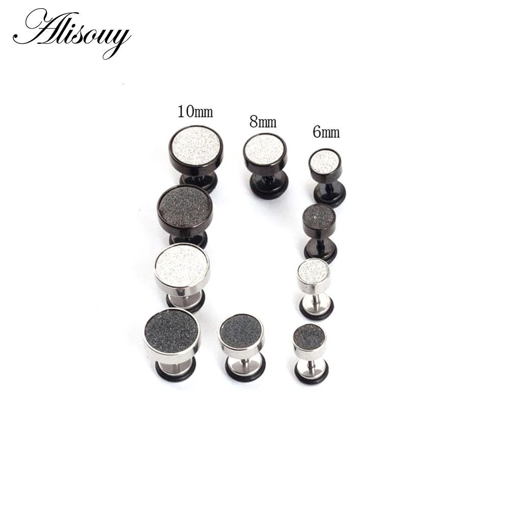 Alisouy Fashion Men's black silver 316L Stainless Steel Ear Studs Earrings 6/8/10mm Barbell Punk Gothic Piercing Jewelry for men - Image 3