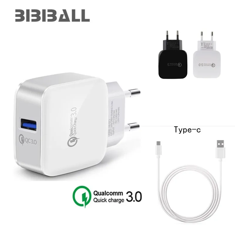 

QC3.0 EU USB C 3.1 Charger Quick charger + Type C fast Charging USB for Honor 10 8 9 View 10 nova 2 2s plusLG Q8 G6 G5 V30 V20