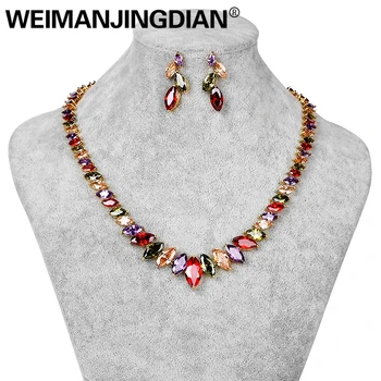 

WEIMANJINGDIAN Mona Lisa Design Sparkling Cubic Zirconia CZ Crystal Tennis Necklace and Earring Set for Wedding or Party
