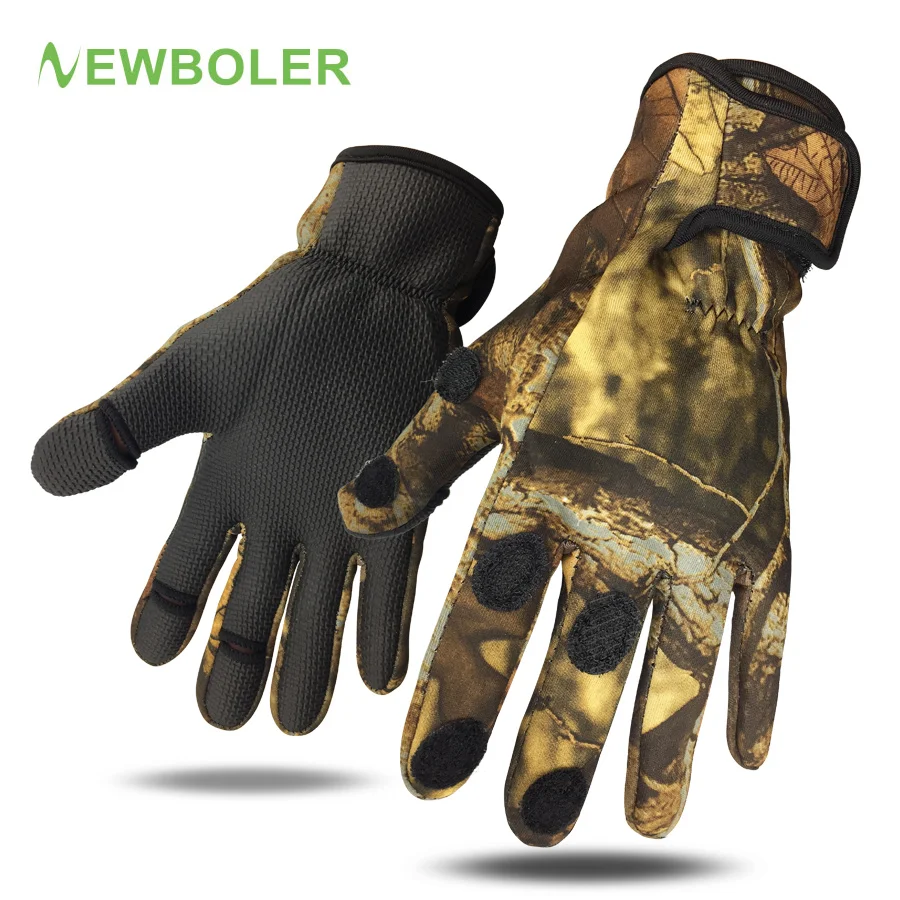 

NEWBOLER Hunting Fishing Gloves Palm Waterproof Non-slip Leather Full/Half Finger High-quality 3D Camouflage Glove Winter