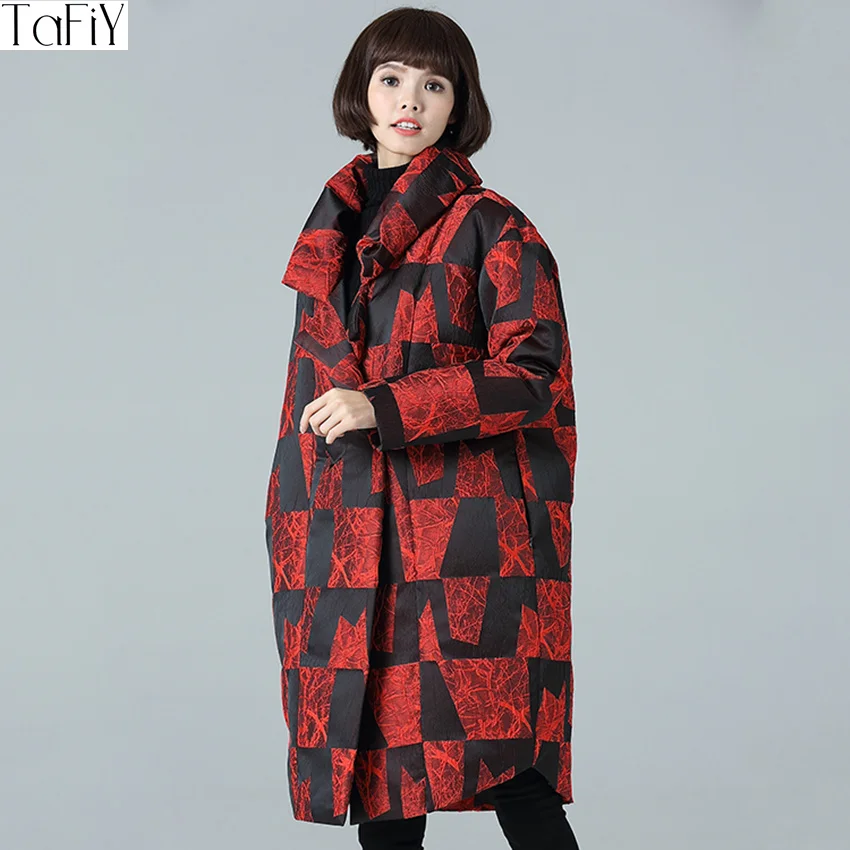 TaFiY 2017 Women Winter Jacket Thickening Covered Buttons Stand Collar Warm White Duck Down Coat Loose Long Jacket&ampParkas | Женская