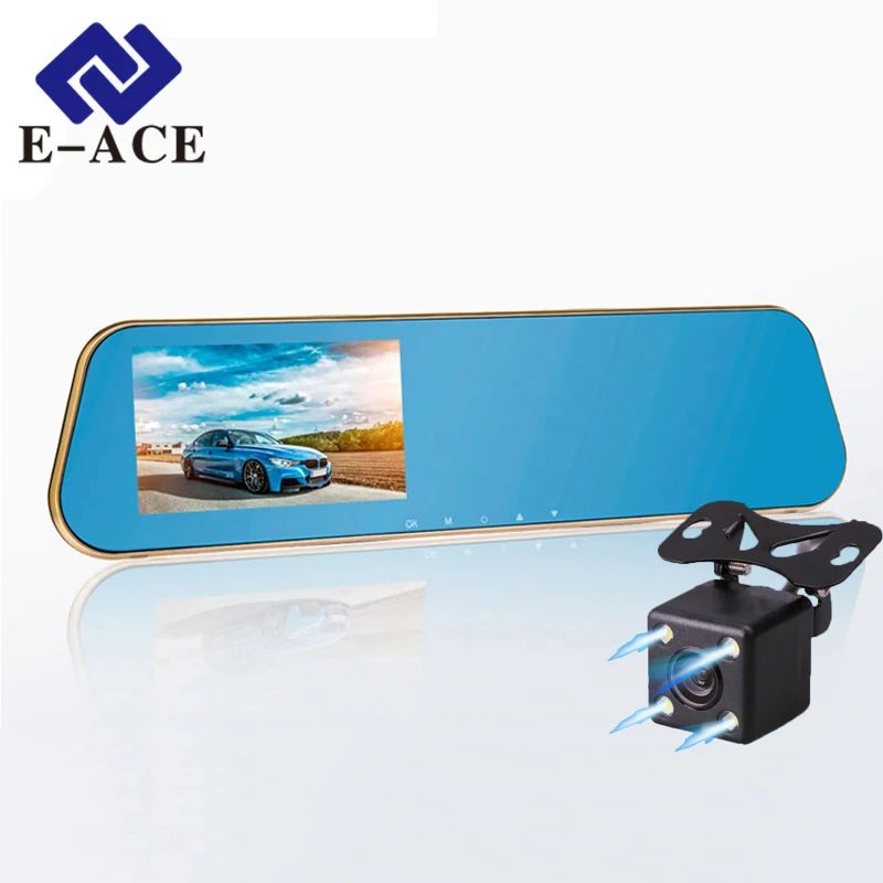 E-ACE Full HD Автомобильный Видеорегистратор Цифровой Видеорегистратор Синий Авто Заднего вида Камера с Двумя Объективами Зеркало Заднего Вида Автомобиля Регистратор Тире видеокамеры