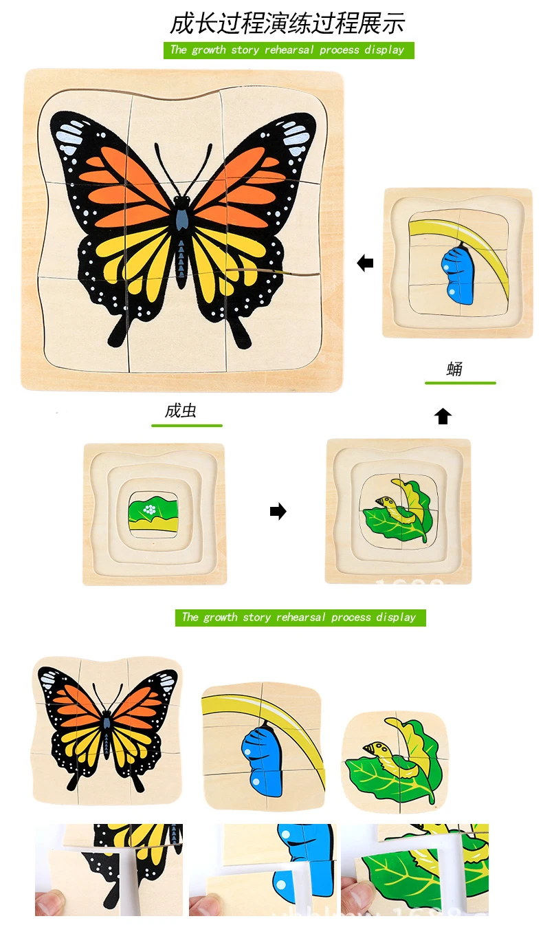 Многослойный процесс роста головоломка животное/растение деревянные пазлы Дети Монтессори развивающие обучающие игрушки для детей
