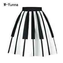 W-Yunna креативная пианино клавиатура с 3D принтом качественные расклешенные миди юбки с высокой талией трапециевидные плиссированные винтажные юбки для женщин