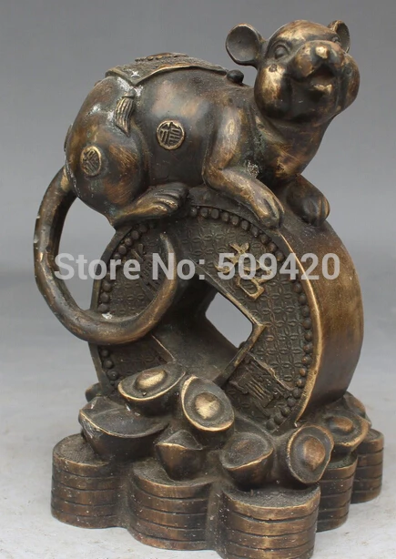 

18cm China Marked FengShui Bronze Wealth Money Zodiac Animals Mouse mice Statue