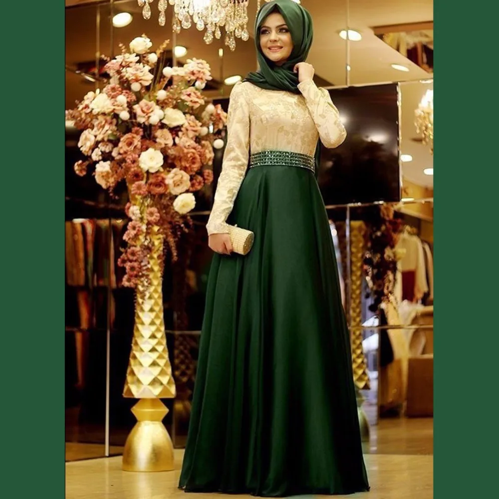 Muslim Evening Dresses With font b Hijab b font Full Sleeves Long Color Evening Gowns Vestido