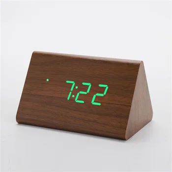 

Creative Wood Alarm Clock Digital Clocks Sound Control Snooze Brown Wood LED Table Clock Thermometer Home Decor Unique Gift