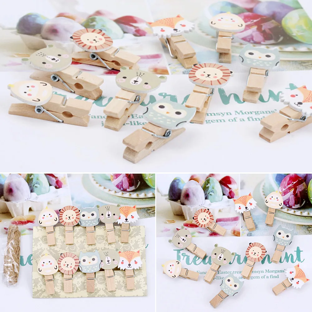 

10pcs Paper Snacks File Photo Clip Supplies Office Wooden Storage Craft DIY School Owl Binding Cartoon Animal Note