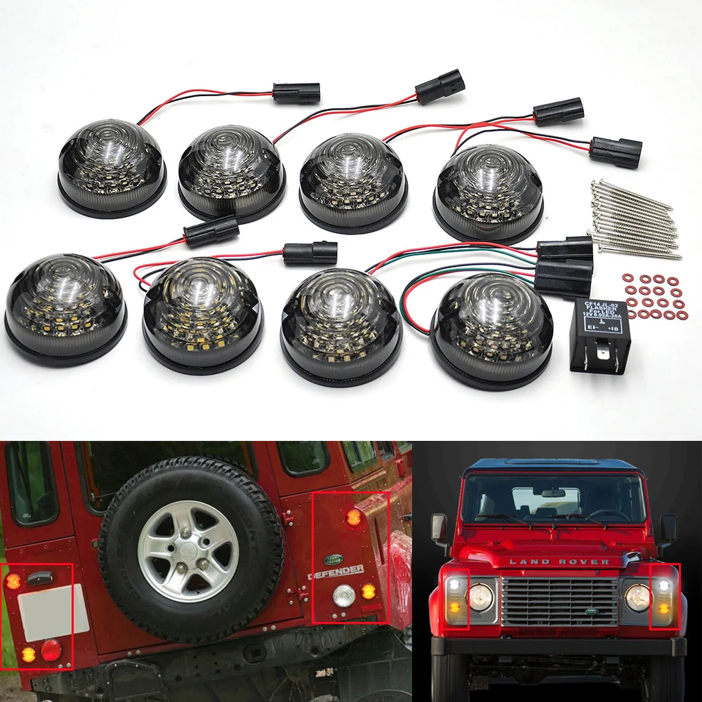 

8pcs Smoked Lens For Land Rover Defender 90 110 1983- Complete LED Lamp Upgrade Kit 73MM