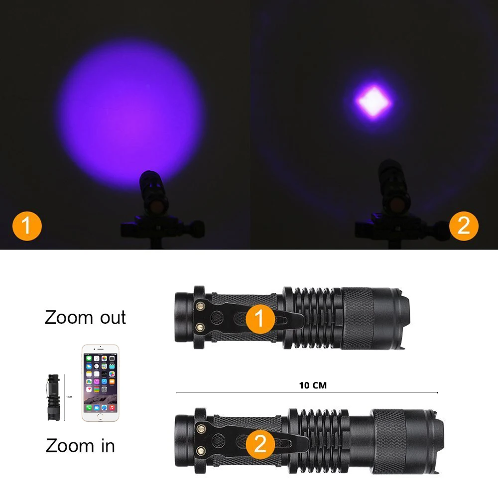 best buy flashlights 365NM UV Flashlight Ultra Violet Light with Zoom Function Mini UV Black Light Pet Urine Stains Detector Scorpion Use AA Battery usb rechargeable led torch
